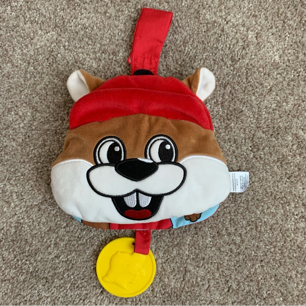 Buc-ee's On-The-Go Infant Activity Book Strap Crinkle Pages Plush Cover Car Seat